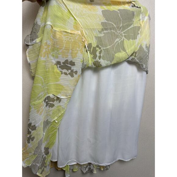 Ruby Rd Midi ALine Skirt Sz 12 Yellow Gray Floral Print Lined Elastic Waist - Picture 6 of 9